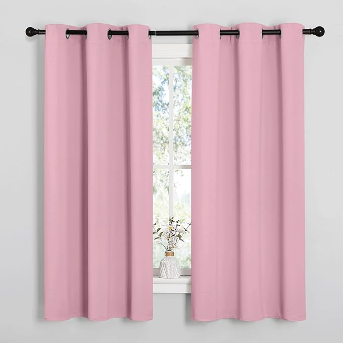 NICETOWN Bedroom Curtain Panels Blackout Draperies, Thermal Insulated Solid Grommet Blackout Curtains/Drapes (1 Pair, 34 by 63 inches, Crystal Pink)