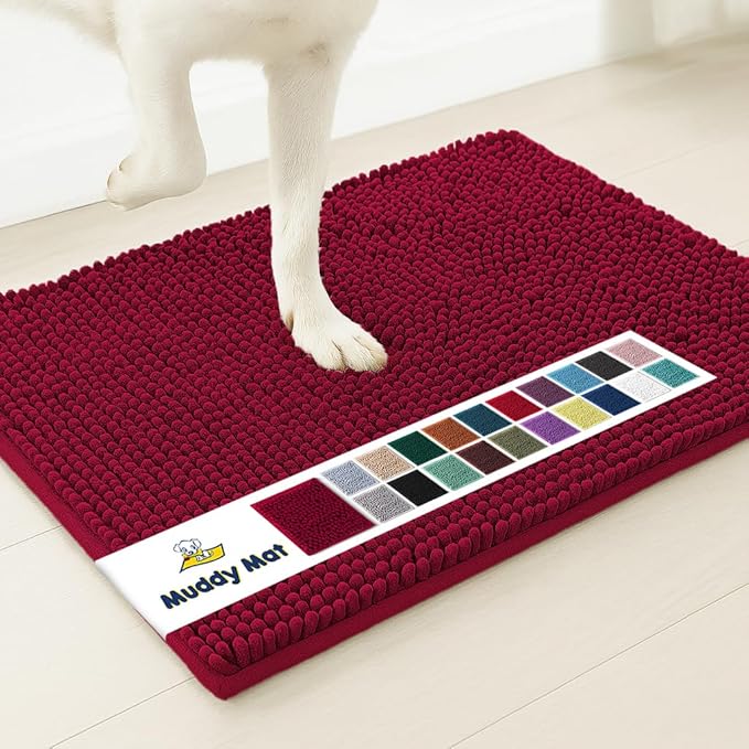 Muddy Mat® | Super Absorbent Door Mat Indoor, Microfiber Quick Dry Chenille Entryway Rug, Non-Slip Front Door Mat, Indoor Mats for Entryway, Machine Washable Pet Rug, Maroon 16"x24"
