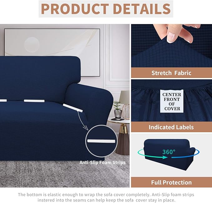 Easy-Going 100% Waterproof Couch Cover, Dual Waterproof Sofa Cover, Stretch Jacquard Sofa Slipcover, Leakproof Furniture Protector for Kids, Pets, Dog and Cat(Oversized Sofa, Navy)