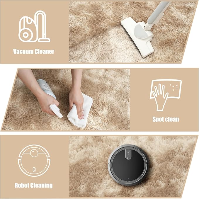 Fluffy Round Rug,Soft Area Rugs for Girls Room,Shaggy Rugs 5'X5' for Living Room,Non Slip Circle Rug for Kids Bedroom,Shag Plush Nursery Carpets,Fuzzy Rug for Dorm,Room Decor Carpet,Tie-Dyed Beige