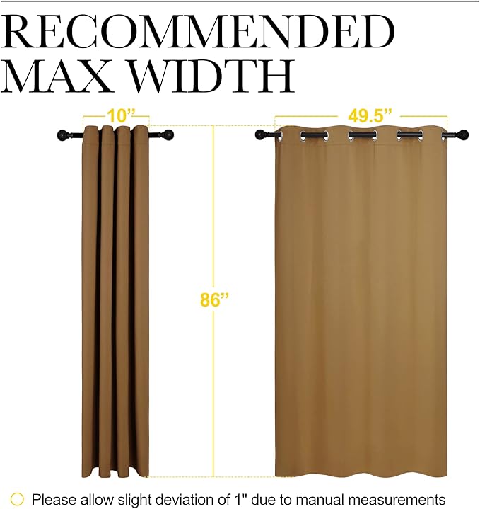 NICETOWN Sleek Blackout Curtains 86 inches Length for Small Windows, Noise Reducing and Block Draft Panels for Door Doorway Laundry Office Luxury Decor Theme (2 Panels, Gold Brown, W55 x L86 -Inch)