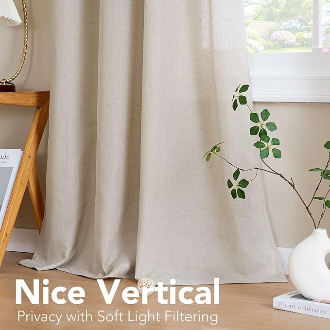 H.VERSAILTEX Living Room Linen Semi Sheer Curtains Nickel Grommet Curtains Privacy Added Energy Saving Light Filtering Window Treatments Draperies for Bedroom, Angora, 2 Panels, 52 x 84 - Inch