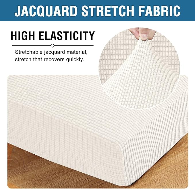 H.VERSAILTEX Super Stretch Individual Seat Cushion Covers Sofa Covers Couch Cushion Covers Slipcover Sets Thick Jacquard Textured Twill Fabric (1 Piece Chair Cushion Cover, Porcelain White)