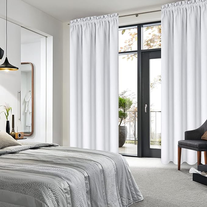 DWCN Blackout Curtains for Bedroom – Thermal Insulated Room Darkening Drapes for Living Room, Greyish White, W 42 x L 84 Inch, Set of 2 Rod Pocket Curtain Panels