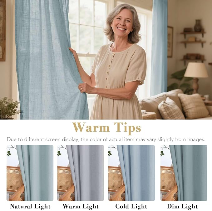 H.VERSAILTEX Living Room Linen Curtains - Semi Sheer, Nickel Grommet, Energy Saving, Light Filtering Window Treatments - Cloud Blue, 2 Panels, 52 x 96 Inch