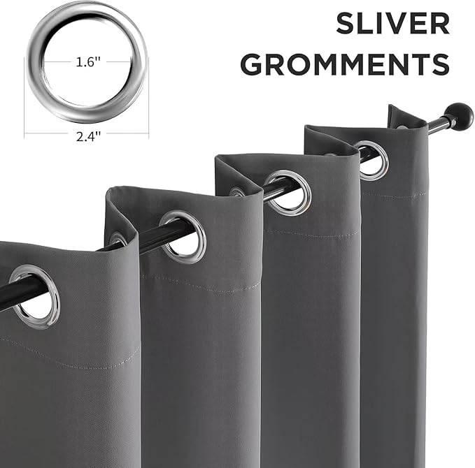 Joydeco Blackout Curtains 108 Inch Length 2 Panels Set, Thermal Insulated Long Curtains& Drapes 2 Burg, Room Darkening Grommet Drapes for Living Room Bedroom Window (Light Grey, W52 x L108 Inch)