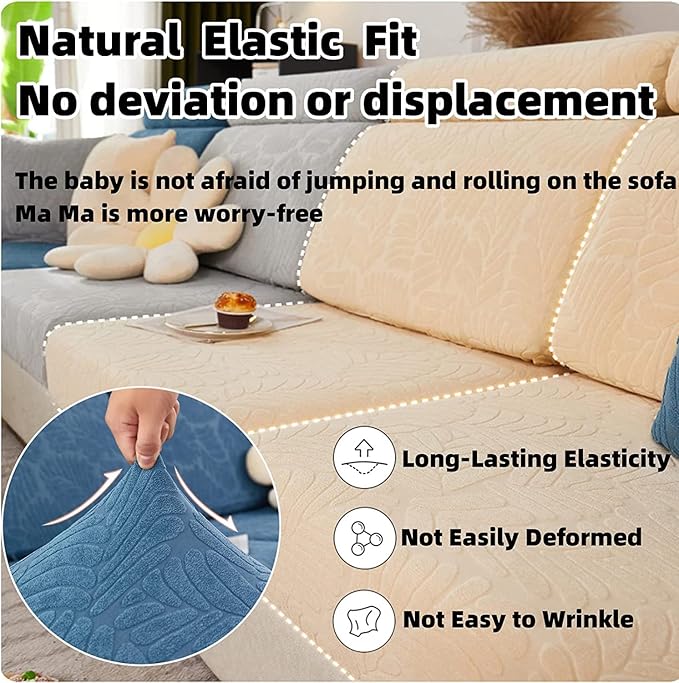 Couch Cushion Covers for Sofa Couch Covers Wear-Resistant Universal Sofa Cover Washable Stretch for Sectional Slipcovers (Texture-Sea Blue,Large Triple Seat Cover)