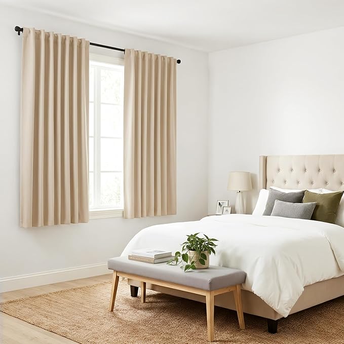 PONY DANCE Beige Window Treatments - W 42 x L 72 Inches, Biscotti Beige Draperies & Curtains Heavy-Duty Soft Back Loop/Rod Pocket Panels Home Decoration Light Block for Living Room, 2 PCs