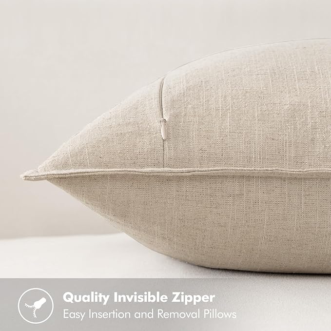 MIULEE Decorative Linen Pillow Covers 16x16 Inch Natural Beige Boho Farmhouse Neutral Couch Throw Pillows for Bed Pack of 2 Accent Modern Pillowcase Sofa Livingroom Home Decor