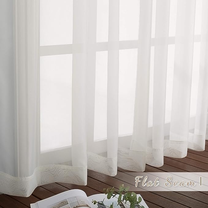 NICETOWN Voile Sheer Window Curtains for Christmas, Ring Top Soft Sheer Vertical Curtain Bedroom, Panels with Light Penetration for Loft/Party, W70 x L72 - inch, Beige, Set of 2