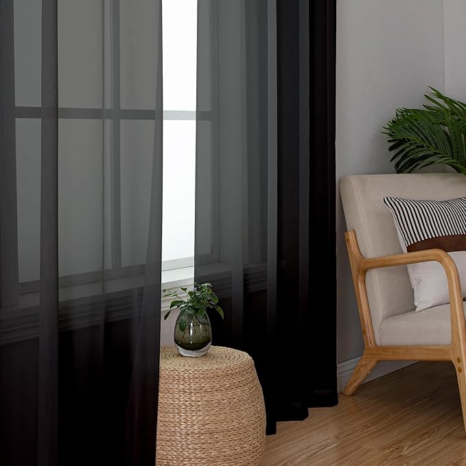 Aiyufeng Black Sheer Curtains 63 Inches Long Light Weight Soft Semi Voile Drapes, Window Curtain Sheers Elegant Rod Pocket Top for Bedroom Living Room, Each is 40W x 63L