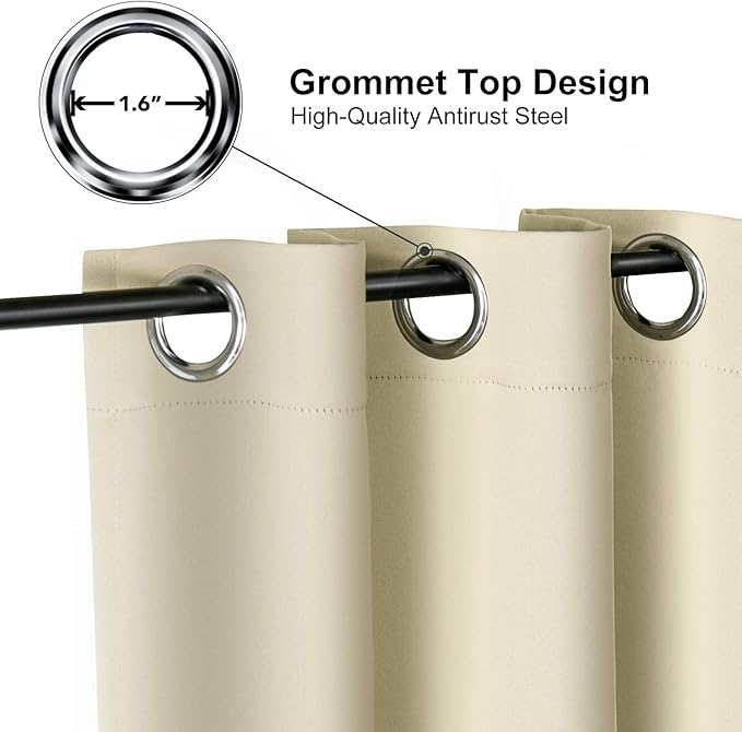 ChrisDowa Small Window Curtains for Kitchen and Bedroom - Grommet Short Thermal Insulated Room Darkening Curtains (2 Panels, Beige, 52 x 36 Inch)