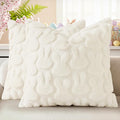 decorUhome Easter Bunny Pillow Covers 18x18 Inch Set of 2, Soft Plush Faux Wool Jacquard Cream White Rabbit Cushion Covers, Farmhouse Neutral Spring Easter Holiday Decor for Couch Sofa Bed