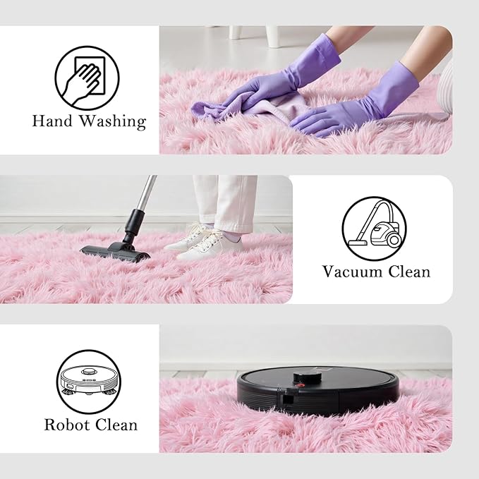 Rugs for Living Room 8x10, Alfombras para Salas Fluffy Shag Large Fuzzy Plush Soft Area Rug, Shaggy Carpets for Bedroom, Kids Boys Girls Home Decor Aesthetic(8 x 10, Pink)