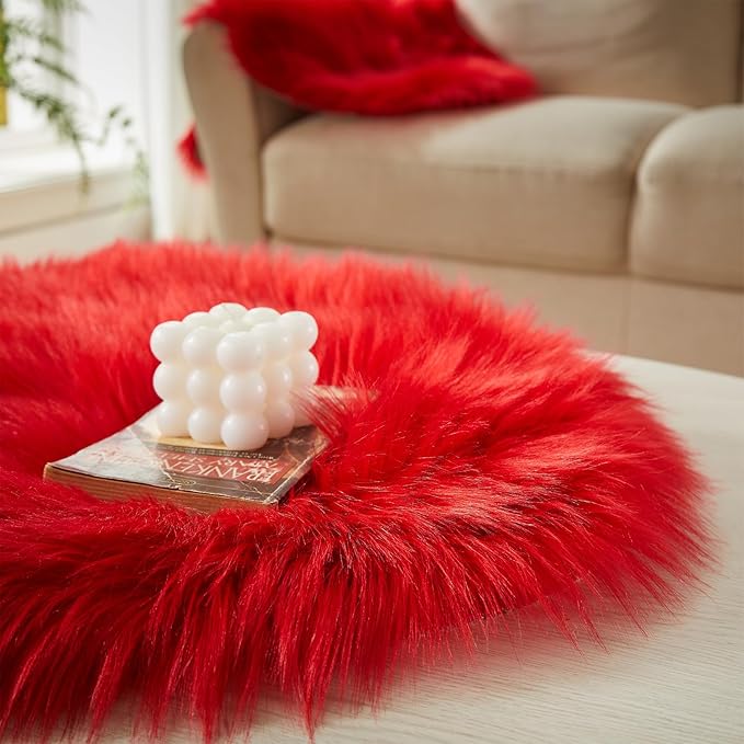 AMTOVO Faux Sheepskin Rug, Red Ultra Soft Fluffy Shag Area Rug, 2 x 6 ft Faux Fur Rug for Bedroom Sofa Throw Cushion Room Decor, Sheepskin