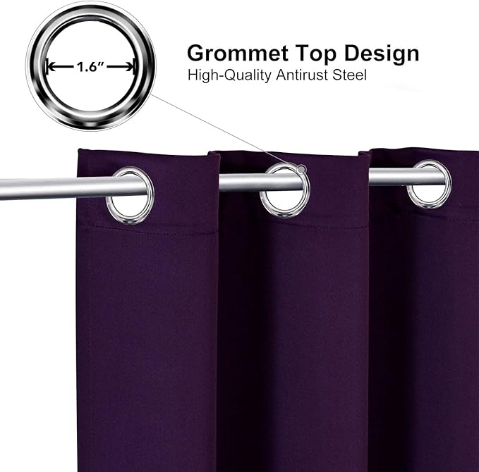 ChrisDowa Grommet Blackout Curtains for Bedroom and Living Room - 2 Panels Set Thermal Insulated Room Darkening Curtains (Royal Purple, 52W x 54L)