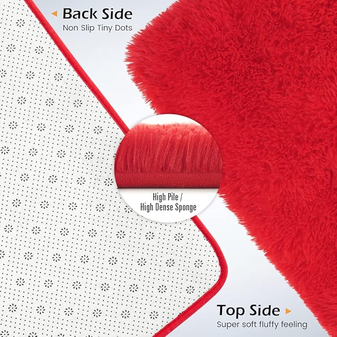 Amearea Premium Soft Fluffy Rug Modern Shag Carpet, 9x12 Feet, Fuzzy Shaggy Rugs for Bedroom Living Room Teen Apartment Decor, Comfortable Indoor Furry Dorm Carpets, Red