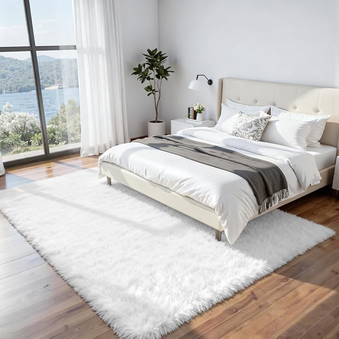 6x9 Area Rugs for Living Room Rug: Soft Fluffy Shag White Rugs for Bedroom, Non-Slip Large Fuzzy Plush Rug Indoor Floor Carpet for Nursery Kids Boys Girls Room, Dorms, Playroom, Modern Home Decor