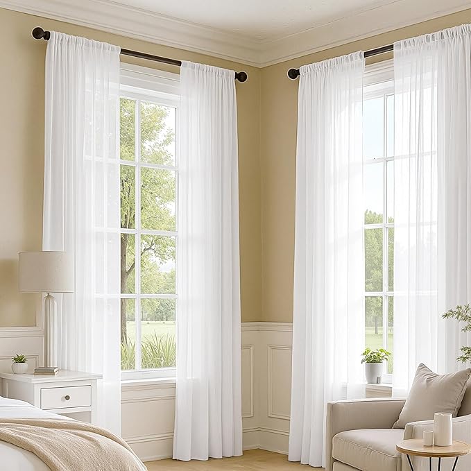 MIULEE White Sheer Curtains 105 Inches Long, 4 Panels Set, Light Filtering Voile Rod Pocket Drapes, Airy Soft Fabric Window Treatments for Living Room and Bedroom, 42 x 105 Inches