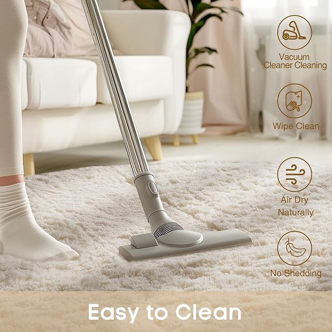 Ophanie Round Rugs 6Ft Ivory Circle Area Rug, Aesthetic Room Decor, Fluffy Fuzzy Bedroom Carpet, Plush Soft Shaggy Cream Living Room Rugs for Kids Home Decor, Nursery