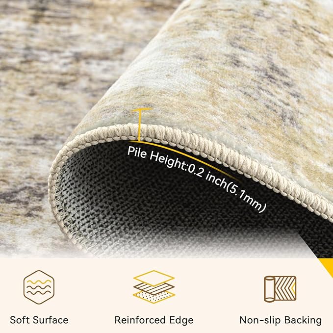 Washable Area Rugs 5'x7' Non-Slip Modern Abstract Soft for Living Room Entryway Bedroom Nursery, Print Pattern, Neutral Brown Gray