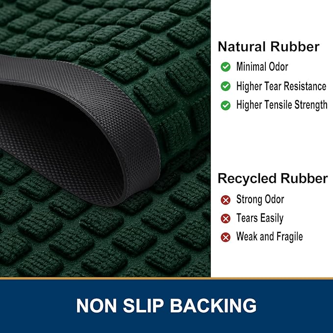Smiry Front Door Mat Outside Entrance, Heavy Duty Natural Rubber Doormat, Non Slip, Trap Dirt and Moisture, Easy Clean, Low Profile Welcome Floor Mats for Indoor Outdoor Entry, 59x23 Inch, Black Green