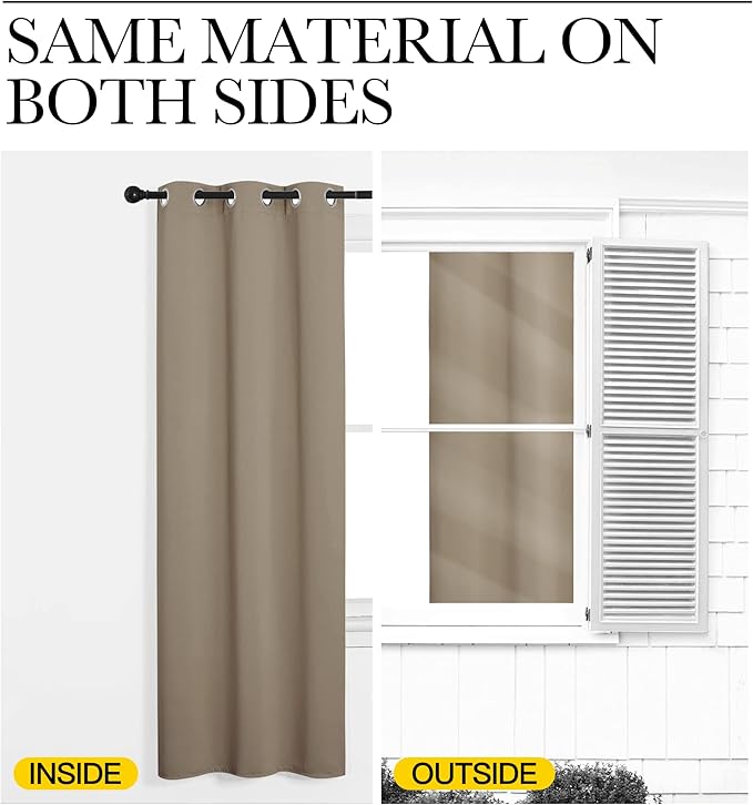 NICETOWN Bedroom Curtains Blackout Drapery Panels, 2 Panels, 70 x 72 inches, Taupe, Three Pass Microfiber Thermal Insulated Solid Ring Top Blackout Window Curtains/Drapes