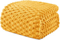Exclusivo Mezcla Fleece Queen Blanket for Bed, Extra Large Fuzzy Mustard Yellow Bed Blankets, Soft Cozy Plush Sofa Throws for All Seasons, 90x90 Inches