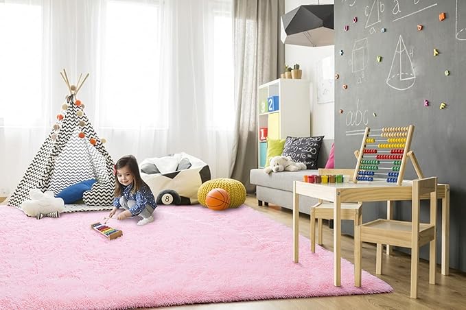 TWINNIS Super Soft Shaggy Rugs Fluffy Carpets, 5x8 Feet, Indoor Modern Plush Area Rugs for Living Room Bedroom Kids Room Nursery Home Decor, Upgrade Anti-Skid Rectangular Fuzzy Rug, Pink