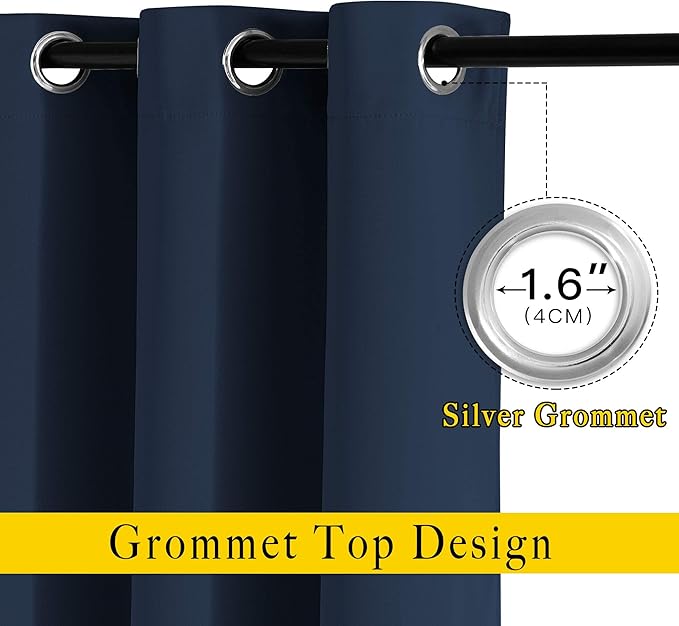 NICETOWN Blackout Curtains and Drapes for Kitchen - Thermal Insulated Solid Grommet Top Blackout Panels/Draperies for Kid's Room (Navy, 1 Pair, 52 x 63 Inch)