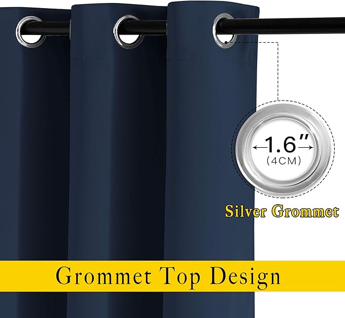 NICETOWN Blackout Curtains and Drapes for Kitchen - Thermal Insulated Solid Grommet Top Blackout Panels/Draperies for Kid's Room (Navy, 1 Pair, W66 x L54)