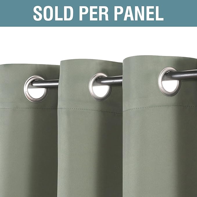 H.VERSAILTEX Sage Green Curtains/Drapes Blackout for Bedroom Room Darkening Thermal Curtains for Living Room Noise Reducing Sound Proof Solid Grommet Curtain (One Panel, Light Sage, 52" W x 120" L)