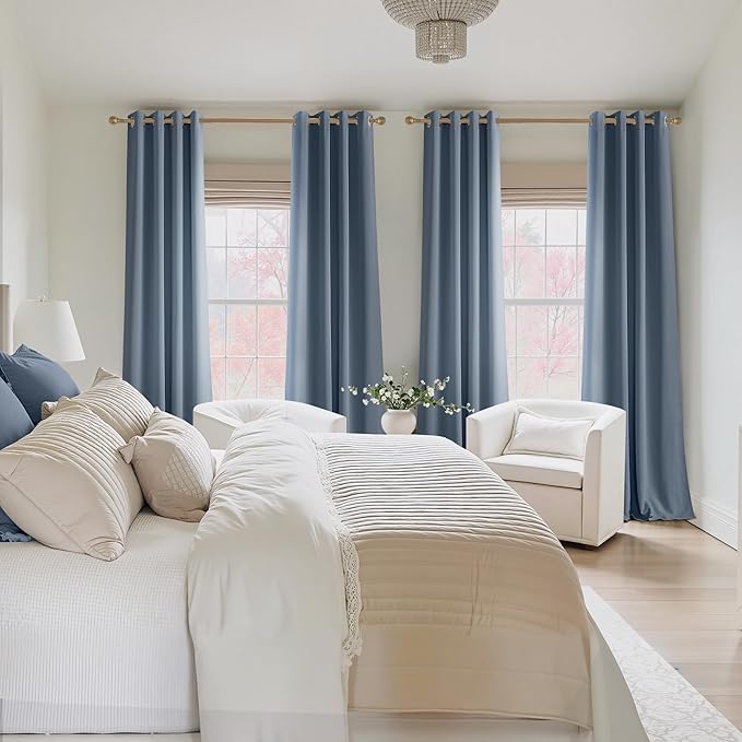 NICETOWN Room Darkening Draperies Curtains Panels, 2 Panels Stone Blue W52 x L84