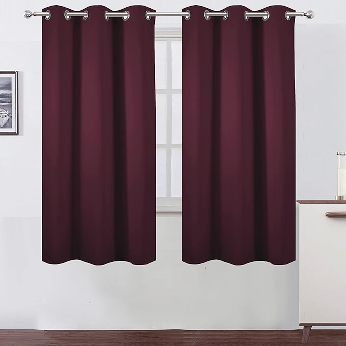 LEMOMO Burgundy Red Thermal Blackout Curtains/38 x 63 Inch/Set of 2 Panels Room Darkening Curtains for Bedroom