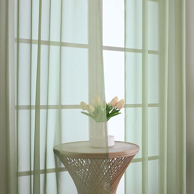 OVZME Sage Green Sheer Curtains 120 Inches Long 2 Panels Set, 59 Inch Extra Wide Soft Airy Lightweight Sheer Curtains for Living Room, Farmhouse Voile Filmy Rod Pocket Drapes, 59Wx120L Inches