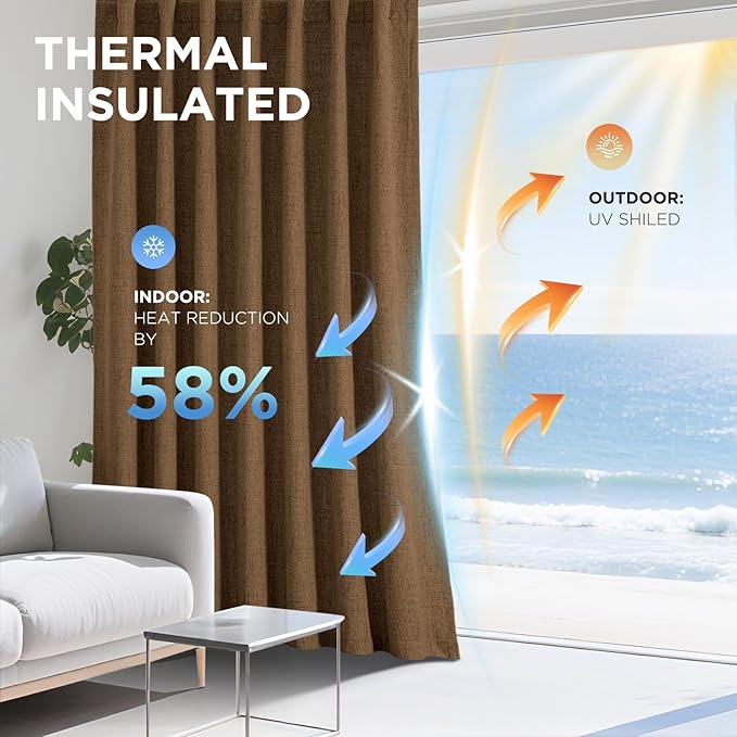 Joydeco Linen Blackout Curtains for Bedroom - 100% Light Blocking 1 Panels, Cappuccino Drapes 100" W x 108" L, Thermal Insulated Room Darkening Curtains for Living Room, Rod Pocket & Back Tabs