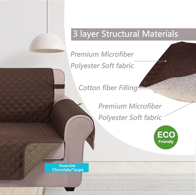U-NICE HOME 4 Seater Sofa Cover 91 Inch Large Couch Covers for 4 Cushion Couch with Elastic Straps Water Resistant Furniture Protector Cover for Pets Cat (Sofa XX-Large, Chocolate/Taupe)