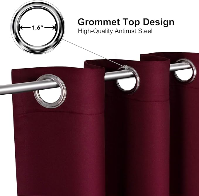 ChrisDowa Grommet Blackout Curtains for Bedroom and Living Room - 2 Panels Set Thermal Insulated Room Darkening Curtains (Burgundy Red, 52W x 45L)