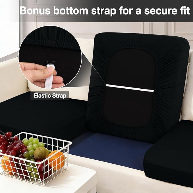 hyha 8Pcs Patio Cushion Covers, Stretch Outdoor Couch Cushion Covers Replacement, Washable Outdoor Chair/Sofa Slipcovers for Patio Furniture Cushions Protector with Elastic Bottom(Black,Cover Only)