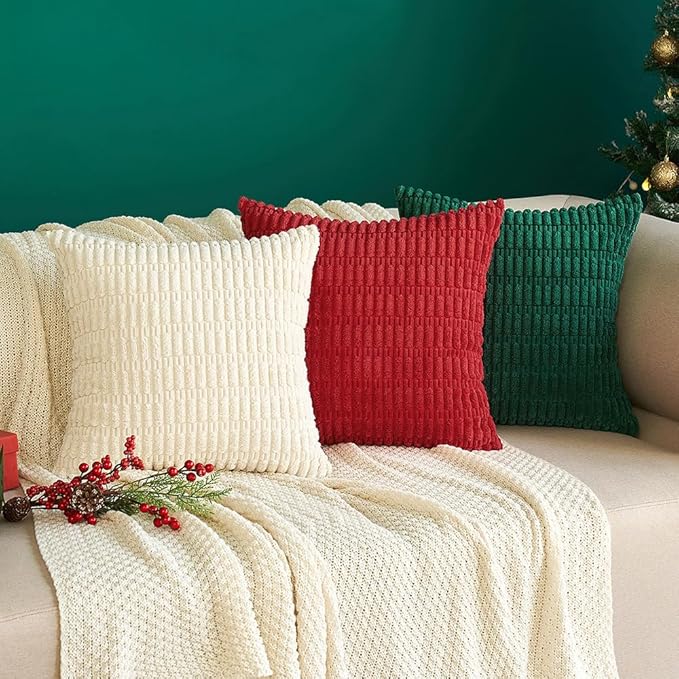 MIULEE Pack of 2 Red Corduroy Decorative Euro Sham Pillow Covers 24x24 Inch Soft Boho Striped Throw Pillow Covers Modern Farmhouse Home Decor for Sofa Living Room Couch Bed