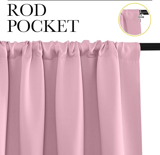 NICETOWN RV Blackout Curtains for Camper Windows, Rouge Pink, 34" x 36", Set of 2, Kitchen Curtains, Short Blackout Drapes, Thermal Insulated Rod Pocket Window Treatment Draperies for Nursery