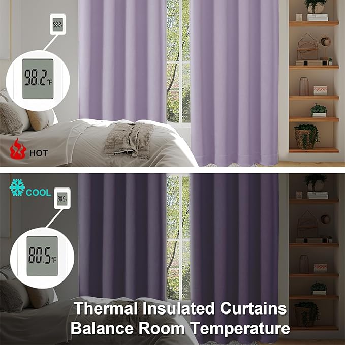 Simplebrand Ava Lilac Blackout Curtains for Bedroom 63 Inch Length 2 Panels Set, Nursery Thermal Insulated Energy Saving Rod Pocket Window Treatment Curtains Blackout Drapes, W40 x L63 Inch, Lilac