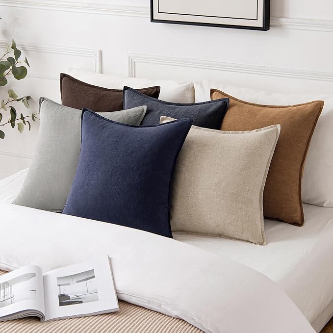 MIULEE Decorative Linen Euro Sham Pillow Covers 24x24 Brown Boho Farmhouse Neutral Couch Throw Pillows for Bed Pack of 2 Accent Modern Pillowcase Sofa Livingroom Home Decor