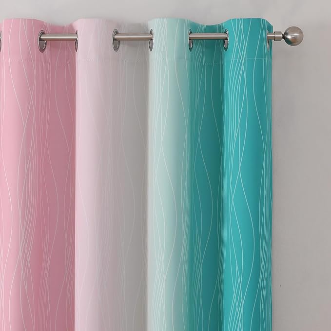 Estelar Textiler Pink and Teal Blackout Curtains for Living Room, Full Room Darkening Grommet Ombre Curtains for Bedroom, Thermal Insulated Light Blocking Gradient Drapes, 52Wx72L, 2 Panels