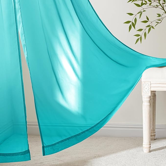 MIULEE Turquoise Sheer Curtains 108 Inches Long, 4 Panels Set, Light Filtering Rod Pocket Voile Drapes for Living Room and Bedroom, Airy Soft Fabric Window Treatments, 42 x 108 Inches