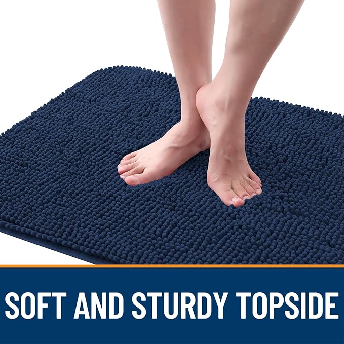 OLANLY Dog Door Mat for Muddy Paws 40x24, Absorbs Moisture and Dirt, Absorbent Non-Slip Washable Doormat, Quick Dry Chenille Mud Mat for Dogs, Entry Indoor Entryway Carpet for Inside Floor, Dark Blue