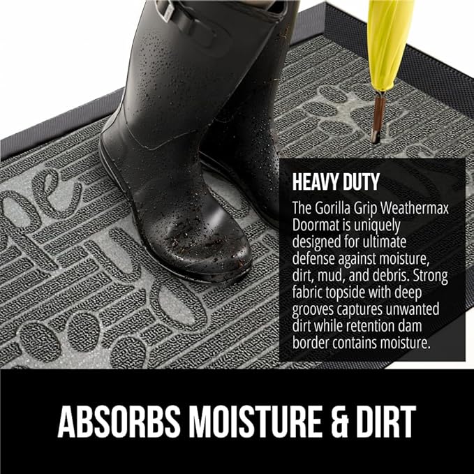 GORILLA GRIP 100% Waterproof All-Season WeatherMAX Doormat US Designed Natural Rubber, Stain and Fade Resistant, Low Profile Indoor Outdoor Door Mats, Easy Clean Patio Mat, 29x17, Stone Paws