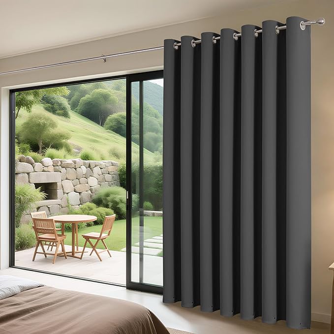 Joydeco Blackout Patio Sliding Door Curtains 108 Inches Long, Grommet Privacy Room Divider Curtains, Extra Wide Thermal Blackout Drapes for Bedroom Living Room (Grey, 80Wx108L, 1 Panel)