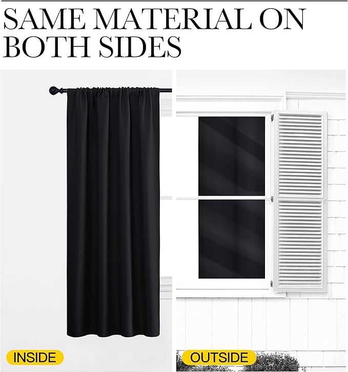 NICETOWN Black Blackout Curtain Blinds - Solid Thermal Insulated Window Treatment Blackout Drapes for Bedroom (2 Panels, 52 inches Wide by 72 inches Long)