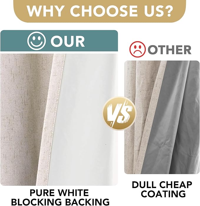 H.VERSAILTEX Linen Blackout Curtain Durable Thick Textured Linen Look 100% Blackout Patio Door Curtain Anti Rust Grommet Extra Wide Sliding Door Curtain Panel, W100 x L84 inch - Natural (Pack of 2)
